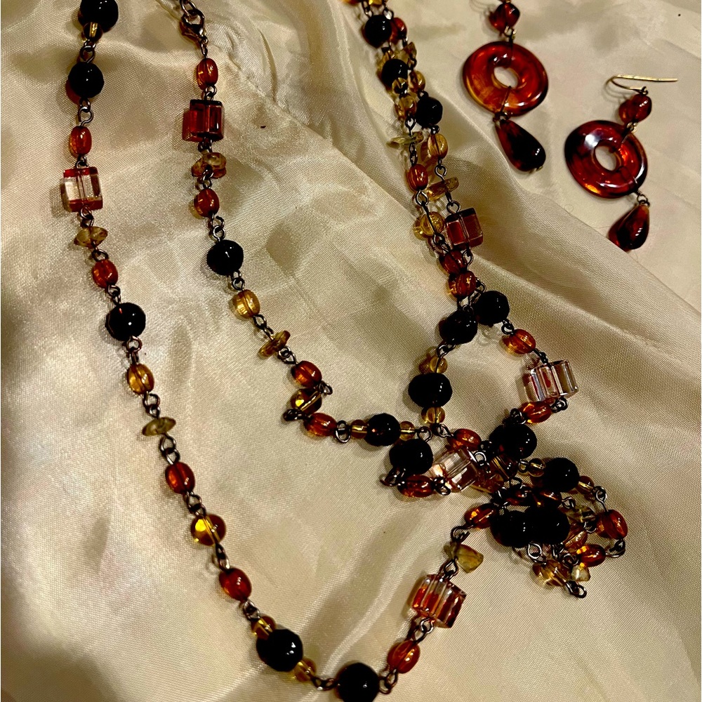Bronze colored necklace and earrings